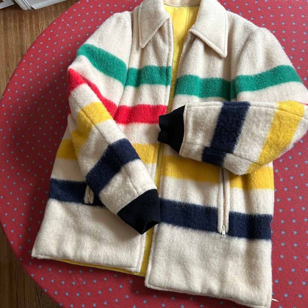 Vintage 1970’s Hudson Bay reversible iconic stripes car coat